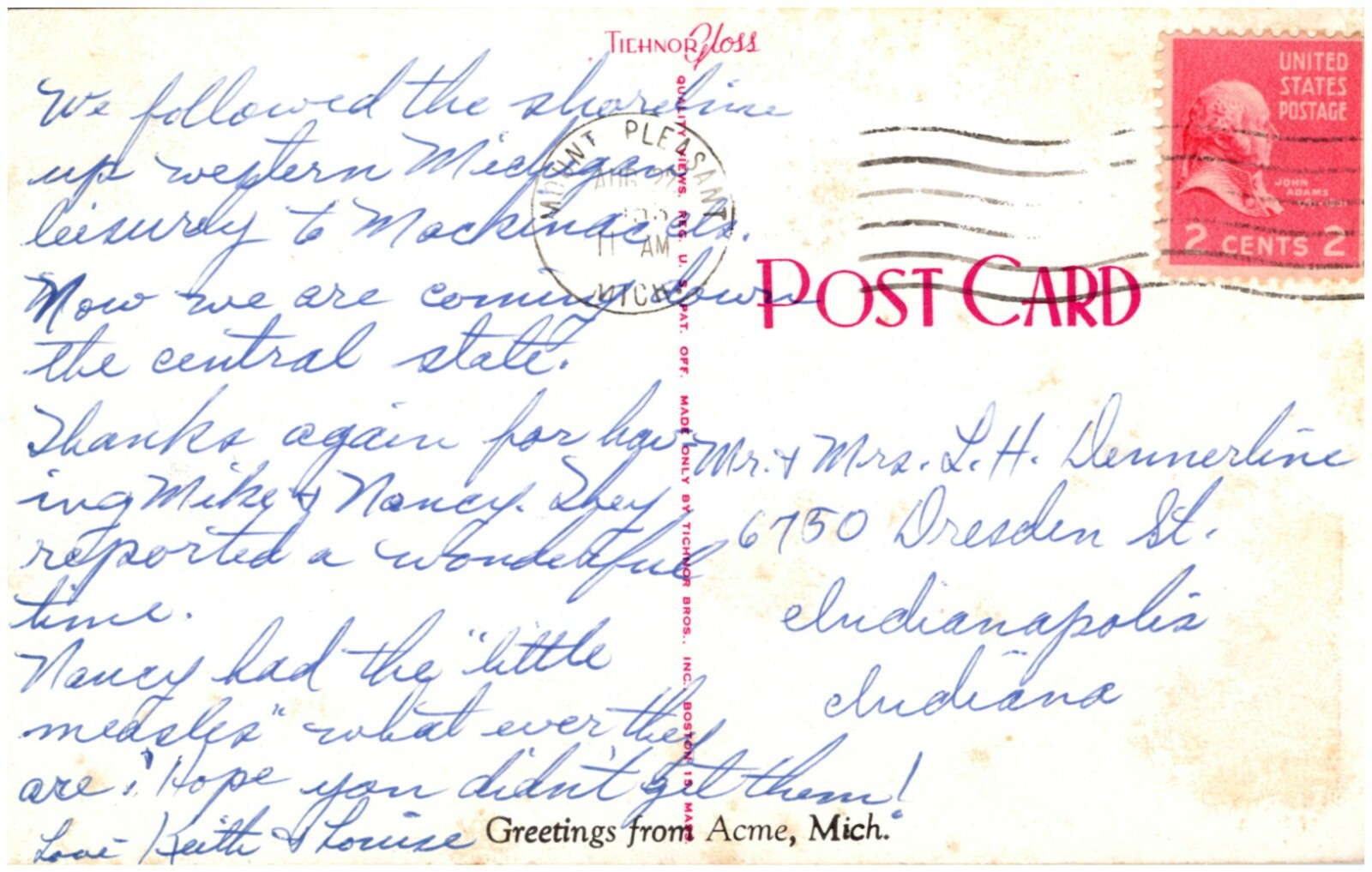 Greetings From Acme Township Michigan Postcard Evening Sailing On Lake #86108