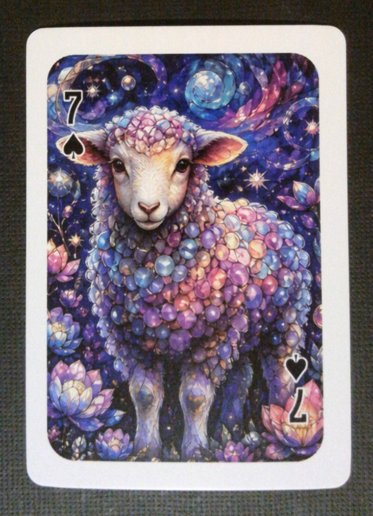 Stained Glass Fantasy Animal Playing Card Lamb 7 Spades