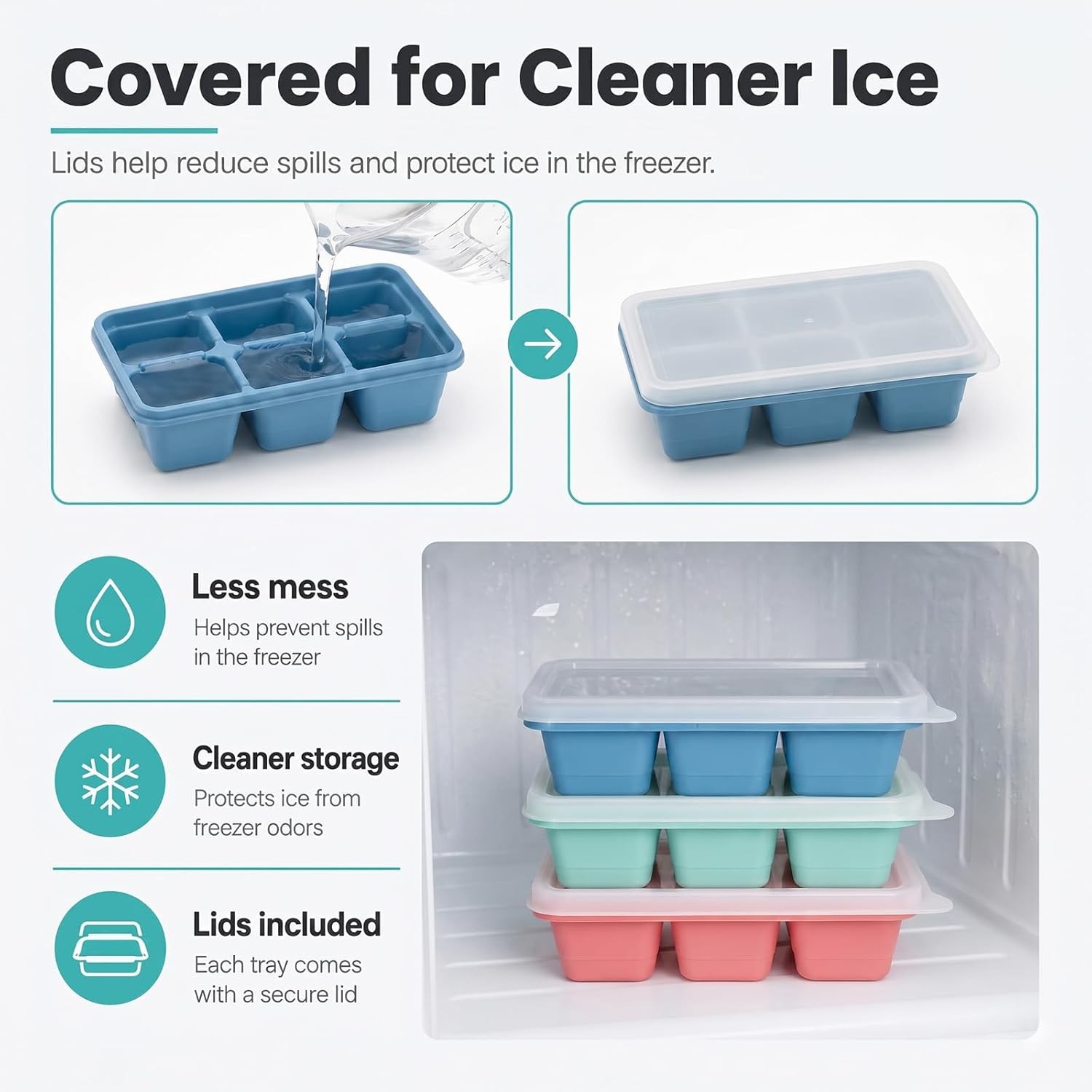 Mini Ice Cube Trays for Freezer, 3 Pack Small Ice Cube Trays with Lids,