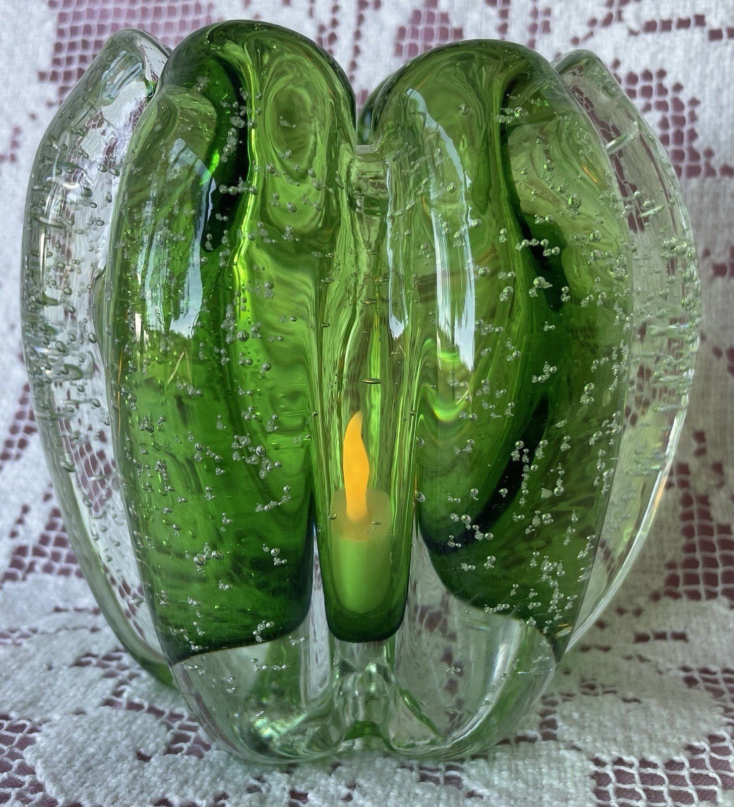 Tozai Home Candle Holder/Vase Green Bubbly Glass 3.5” Pounds