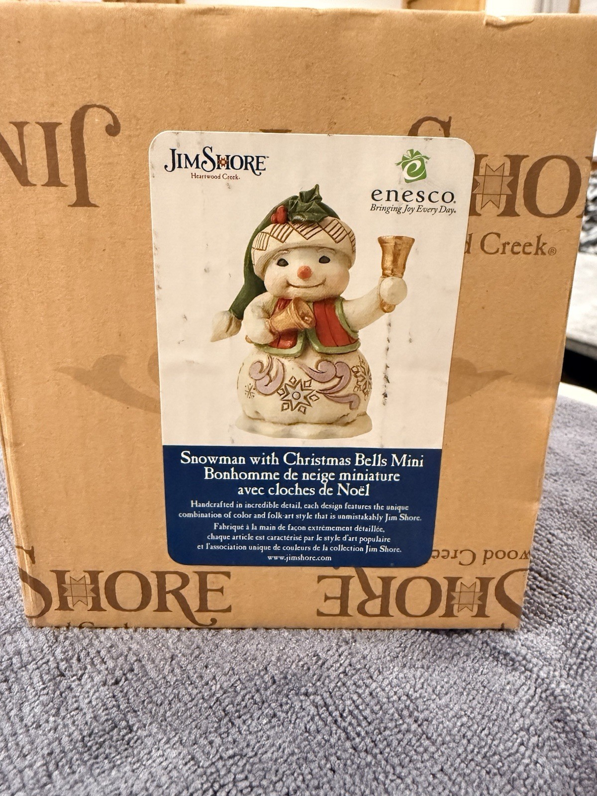 Jim Shore Heartwood Creek Mini’s #6011490 SNOWMAN with BELLS, 3.54″ NEW/Box