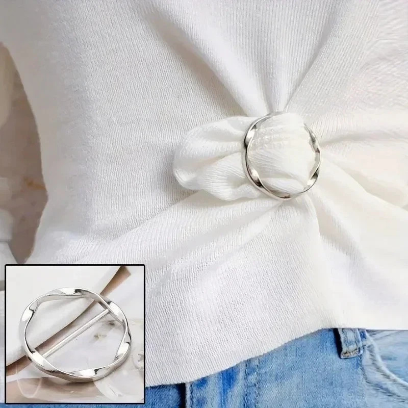 5Pcs Fashion Metal round Circle Clip Buckle Shawl T-Shirt Tie Clip Brooch Waist