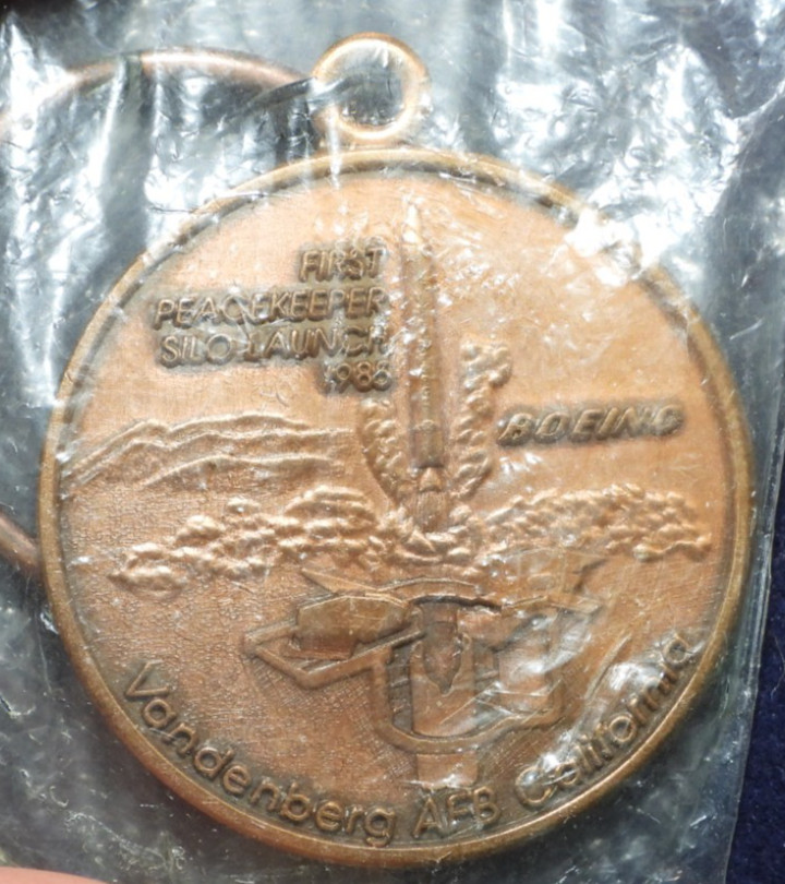 Vintage Boeing First Peacekeeper Silo Commemorative Keychain 1986 Vanderberg AFB