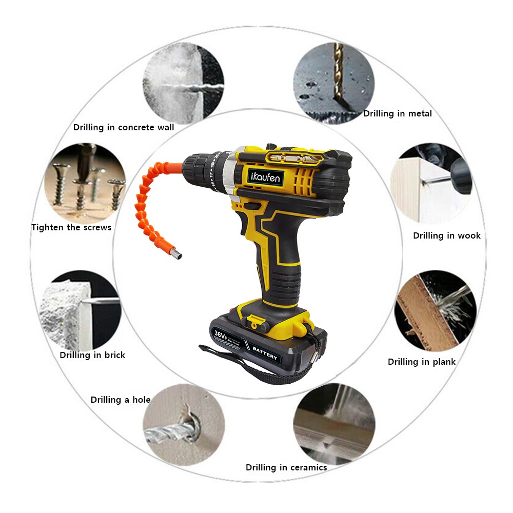 36V Cordless Impact Driver Hammer Drill Combo Kit with 2 Battery & Charger B01