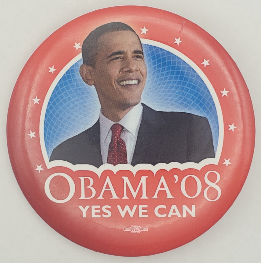 2008 Obama Yes We Can Campaign Red Version Pinback Button Tigereye Design