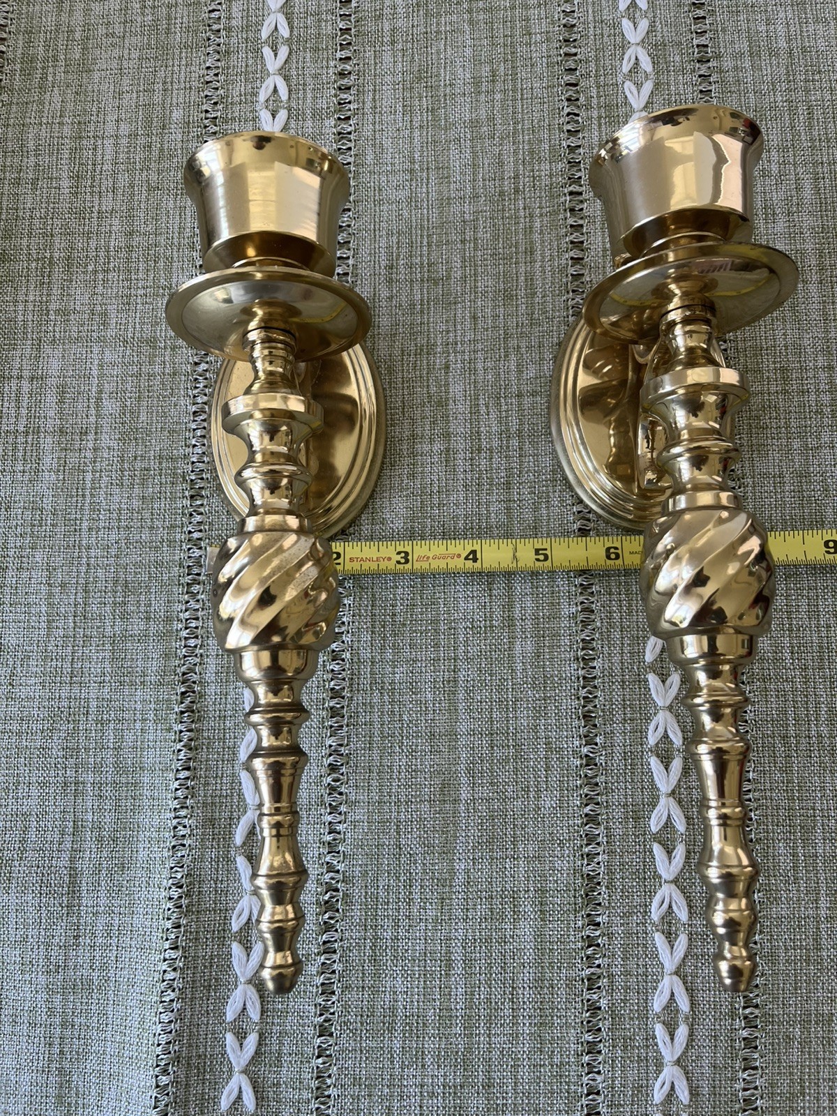 VTG SET OF 2 SOLID BRASS WALL SCONCE CANDLE HOLDERS TWIST 10″