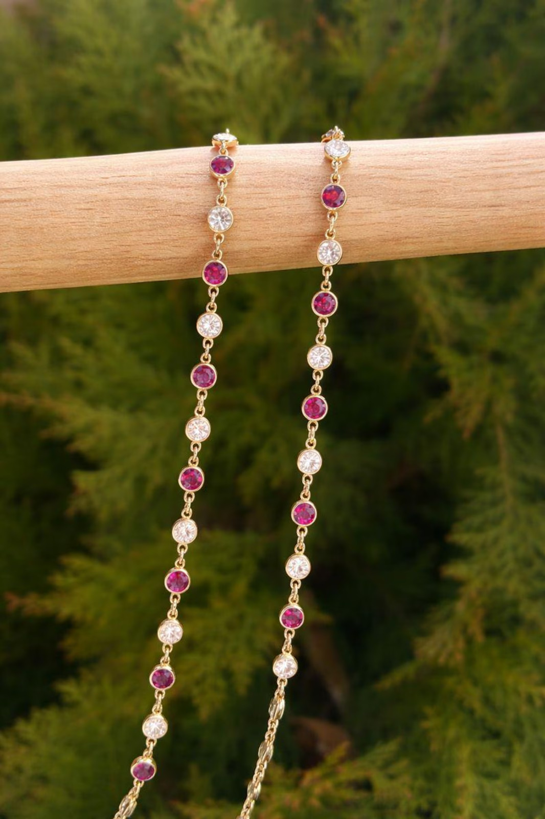 15.20Ct Diamond & Ruby Station Necklace in 18K Yellow Gold Over-20″ Length Women