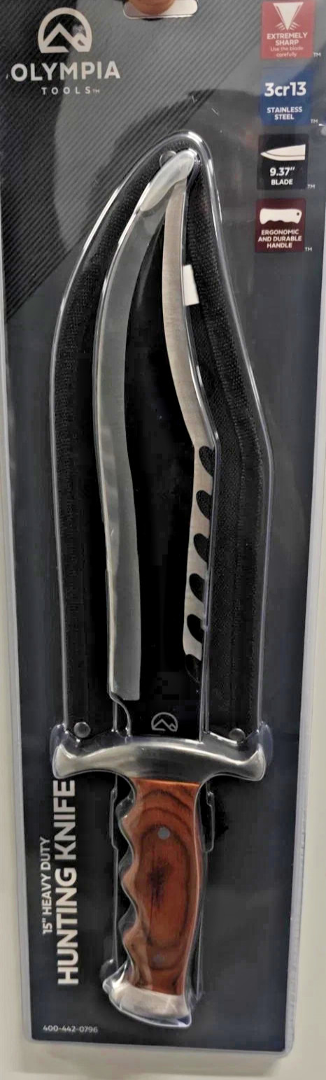 Olympia Tools 3cr13 Stainless Steel 15″ Heavy Duty Hunting Knife w/9.37″ Blade