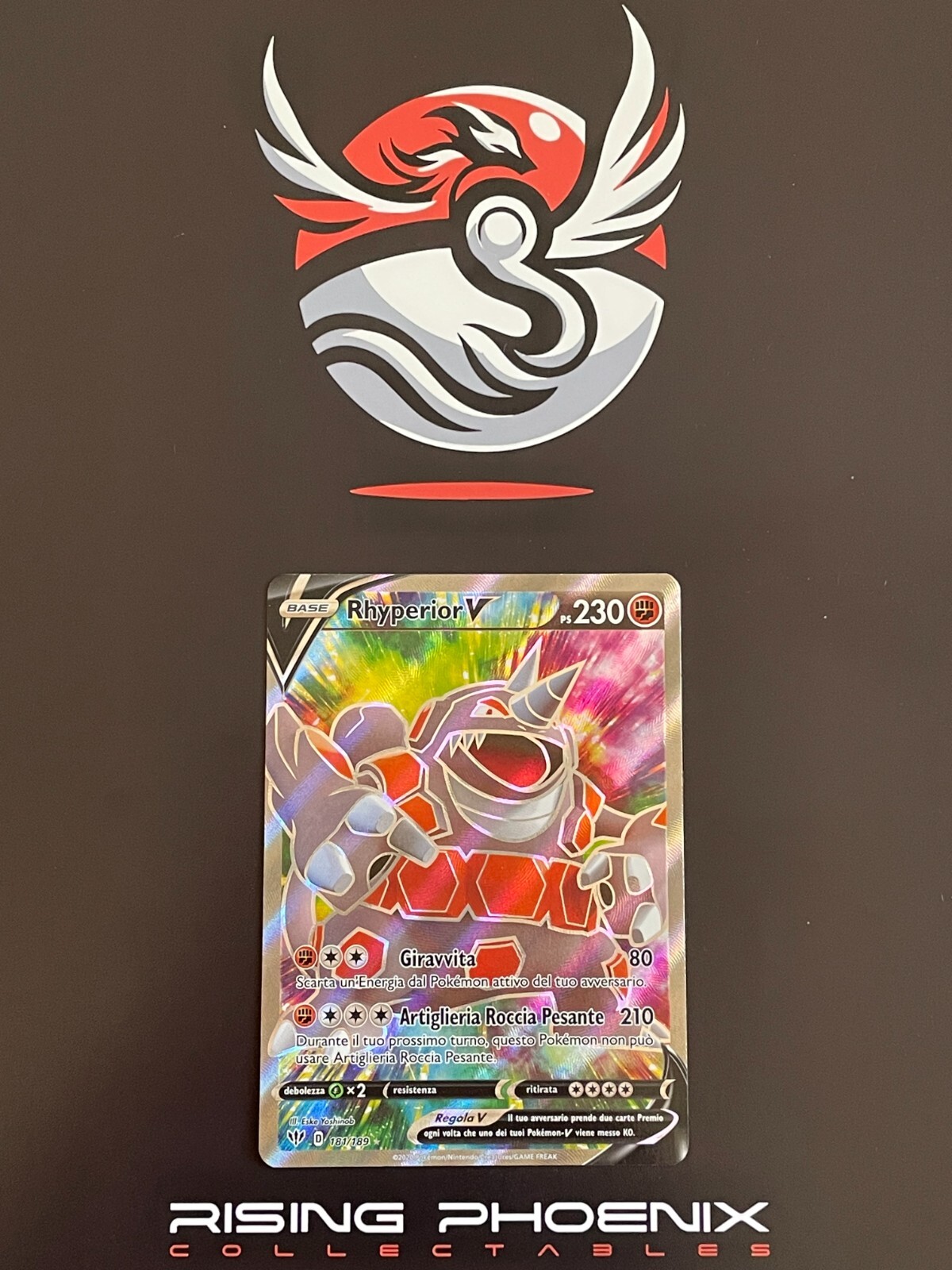 Rising Phoenix Pokemon – Rhyperior V 181/189 Dark Flames Holo NM Ita #2106