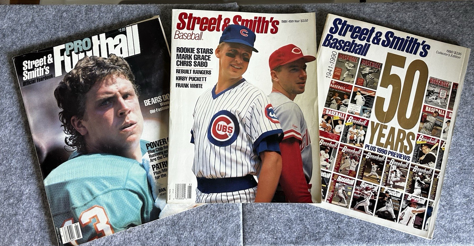 Set of 3. Vintage Street & Smith’s 1980’s Baseball, Football, 50th Anniversary.