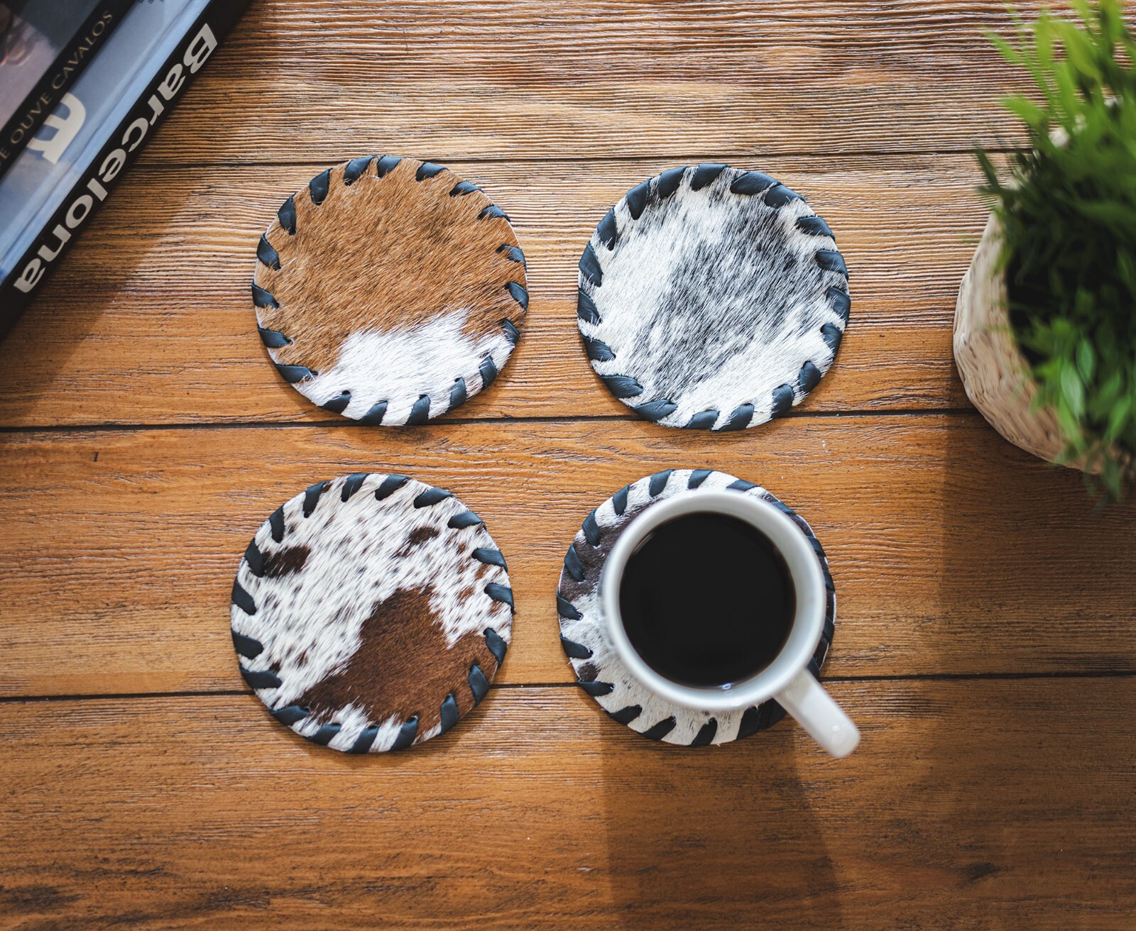 Cowhide Coaster Plain Assorted – UNIT