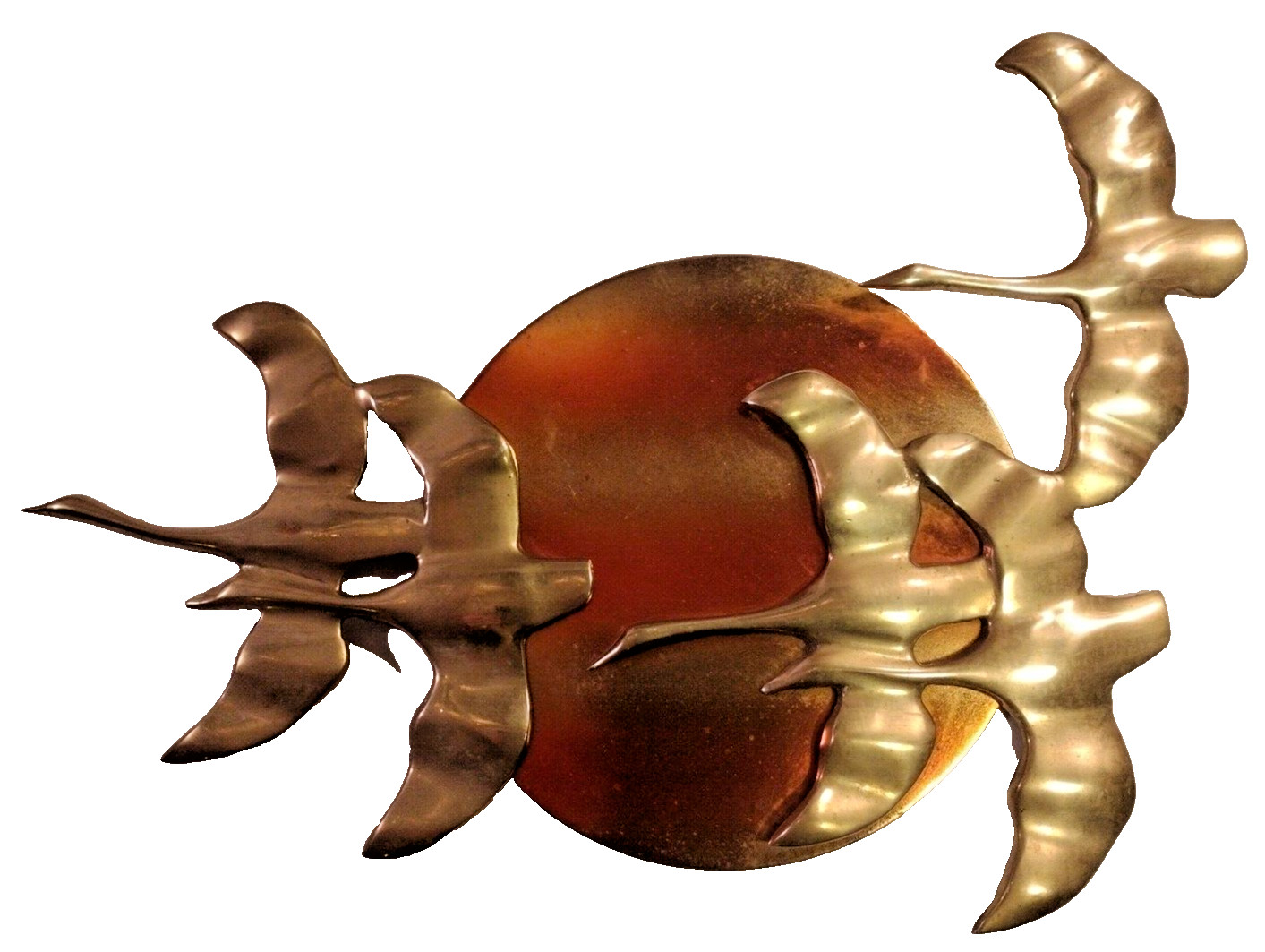 Vintage Brass Swan Wall Hanger Flying Birds Mid Century Modern