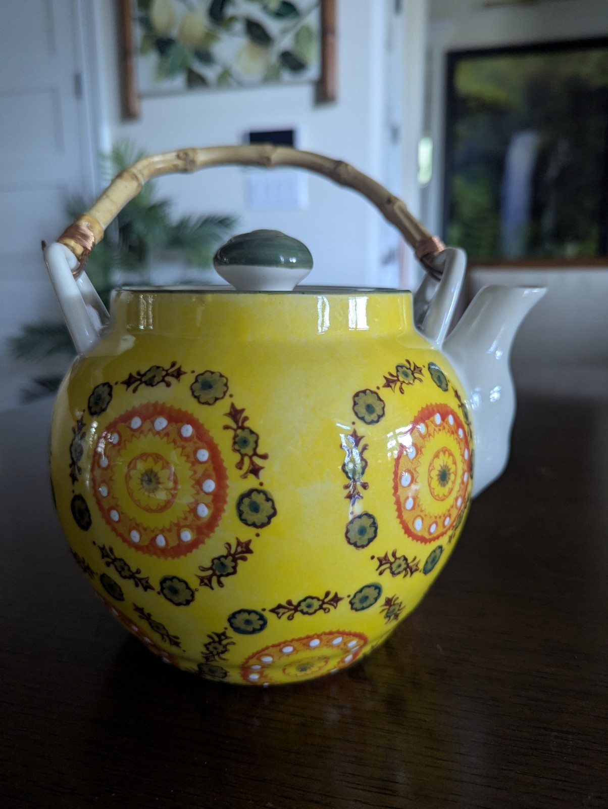 Miyabi Japanese Tea Pot Bamboo Handle Ceramic Teapot w Infuser Yellow Asian…