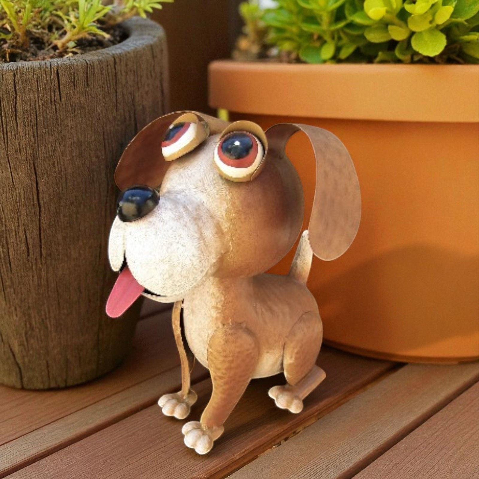 Vtg Style Rustic 11″ Tall Bobble Spring Head Metal Brown Dog Yard Art Garden