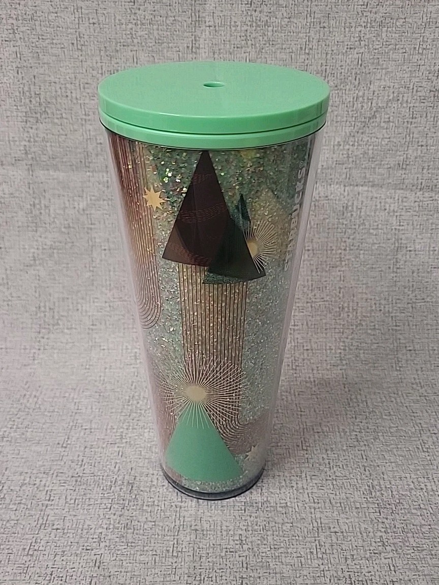 Starbucks 2020 Glitter Christmas Tree Green 24oz Cold Cup Tumbler No Straw