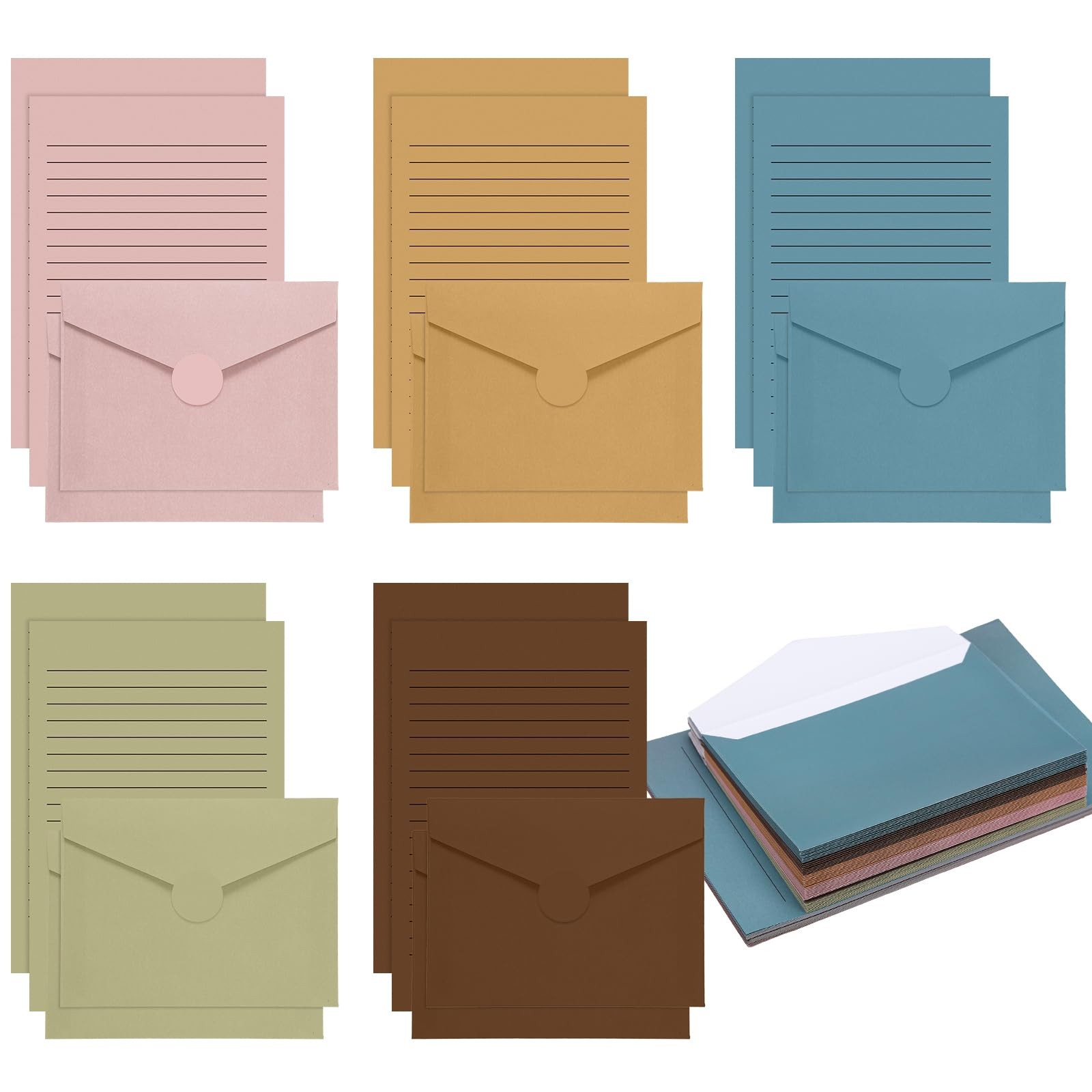 100 PCS Morandi Lined Stationery Paper Envelopes Set 5.5×8.25 Inch Office