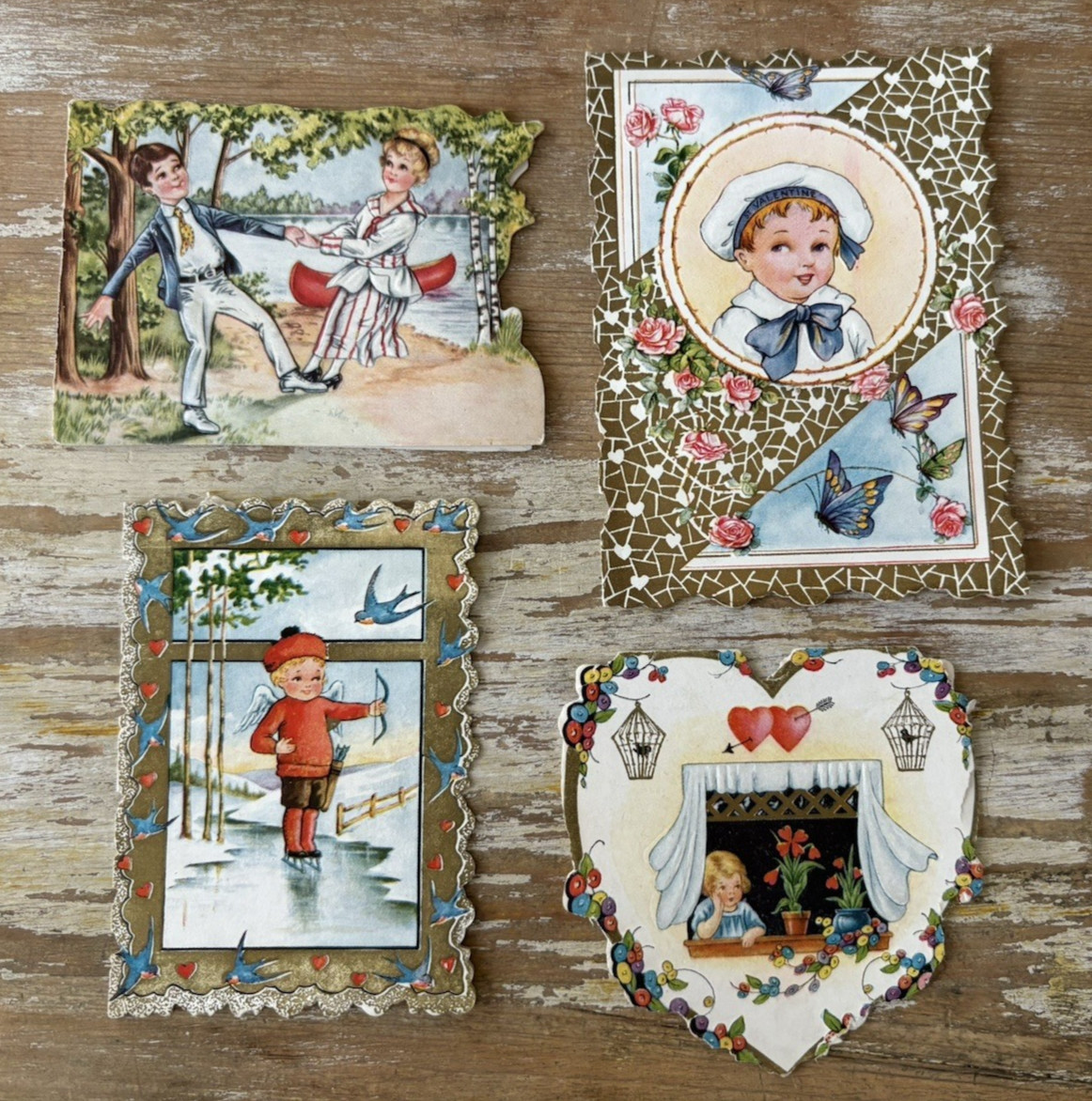 Vintage die cut paper Valentines Day cards 1930’s 1940’s A-Meri-Card Gibson