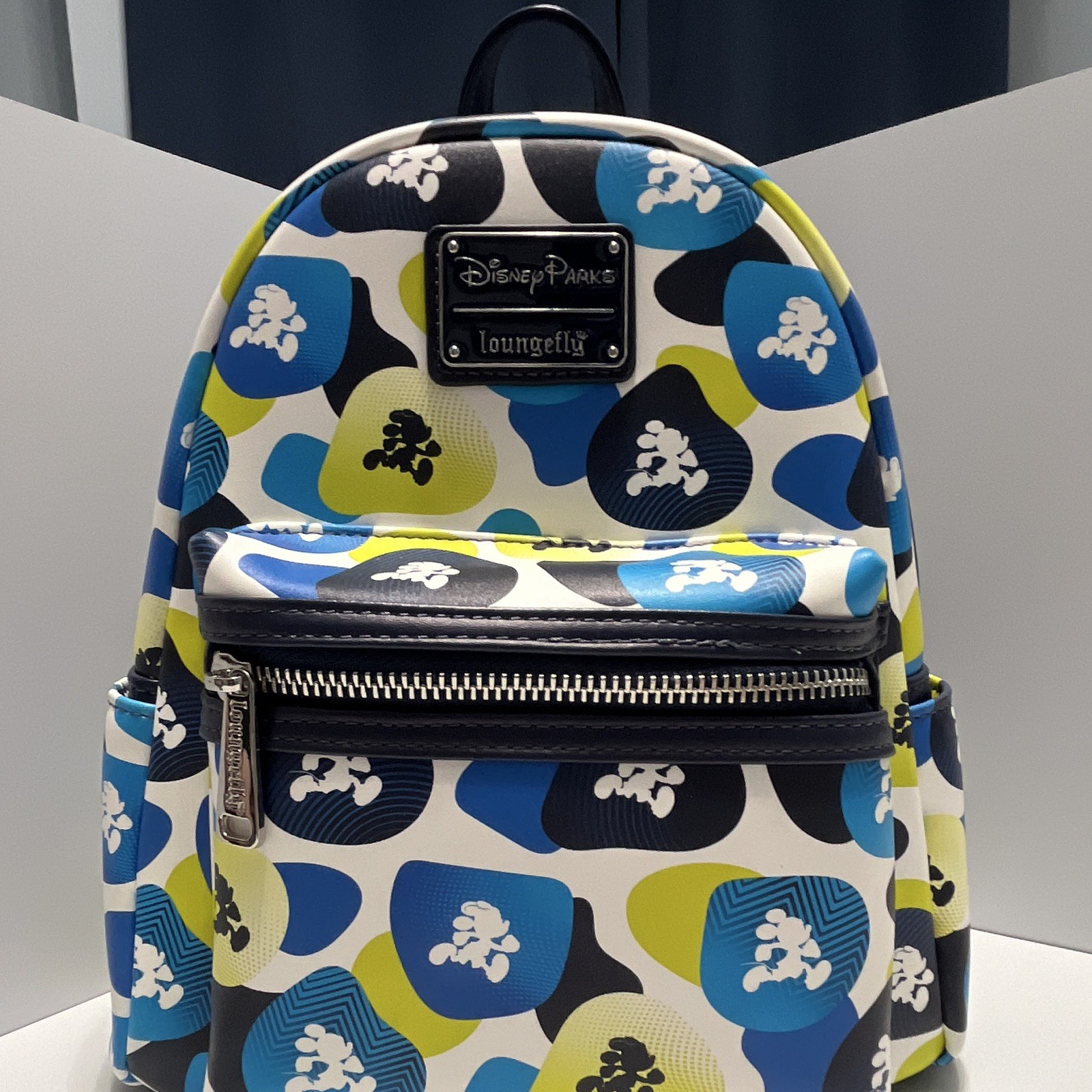 Loungefly Run Disney Mickey Mouse Mini Backpack Blue Green White Black Print