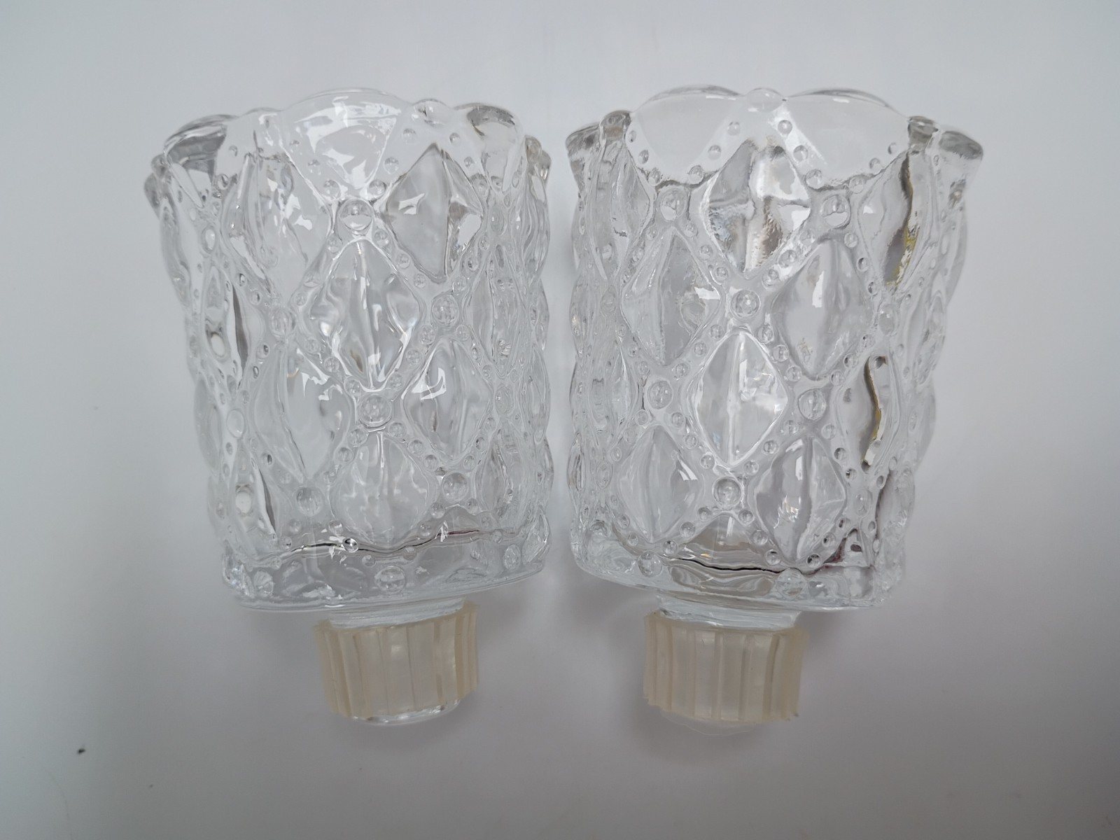 Vtg Pair Partylite Quilted/Dotted Glass Peg Votive Cup Candle Holders w/ Gaskets