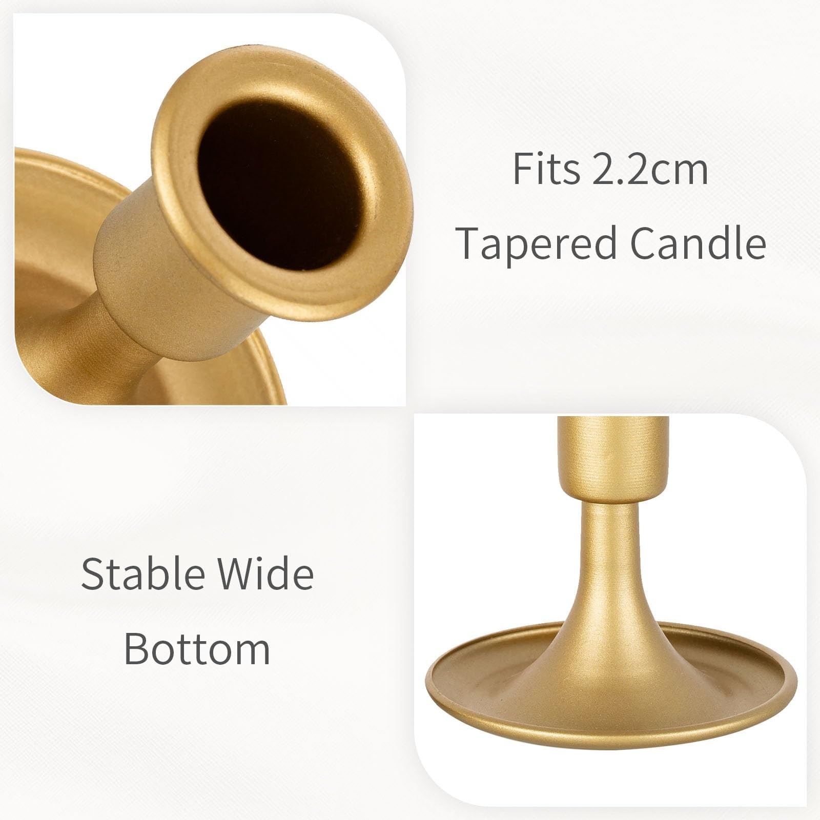 Gold Candlestick Holders Vintage: Taper Candle Holder Set of 2 | for 0.87″ Ta…