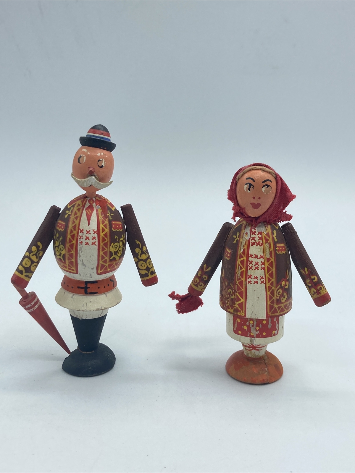Vintage German Wooden Figurines Man and Woman Couple