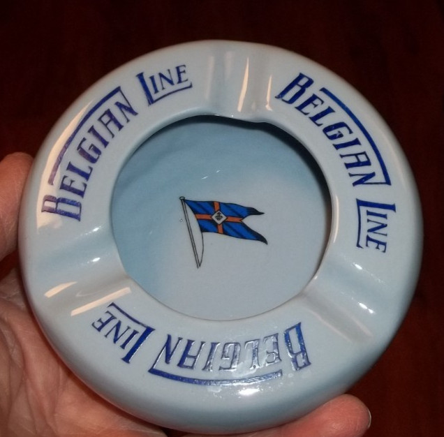 Rare BLUE Belgian Line Cie Maritime Belge Porcelain Ashtray made in Belgium