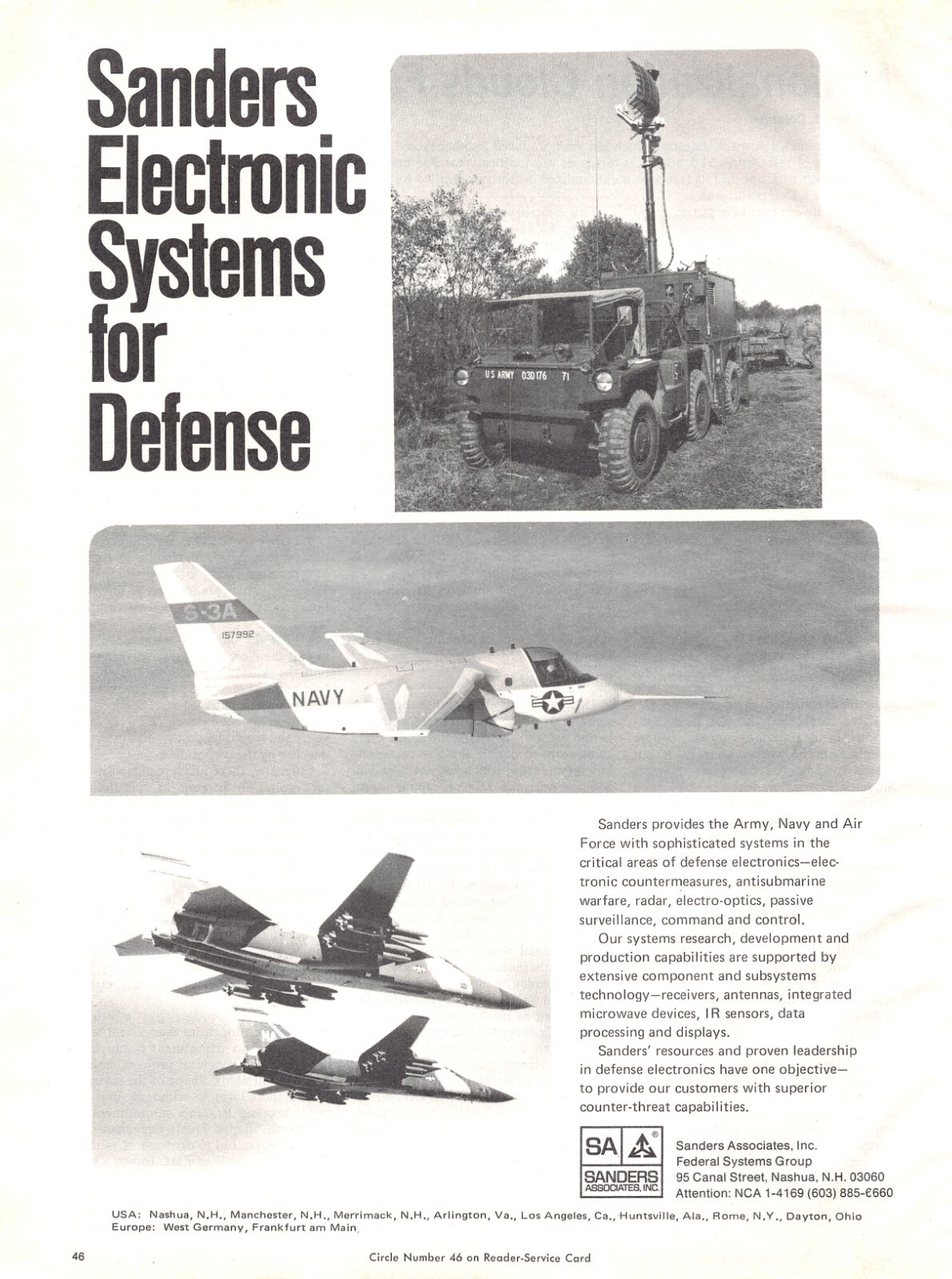Sanders Assoc. Federal Systems Group Electronic Defense Systems Vtg Mag Print Ad