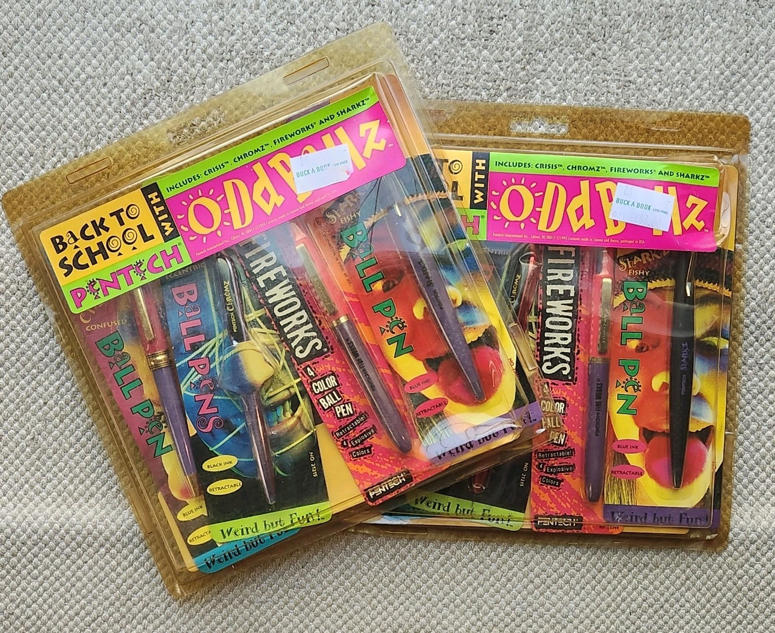 Pentech Oddballz Fireworks Crisis Chromz Sharkz Retractable Pens 90s School Kit