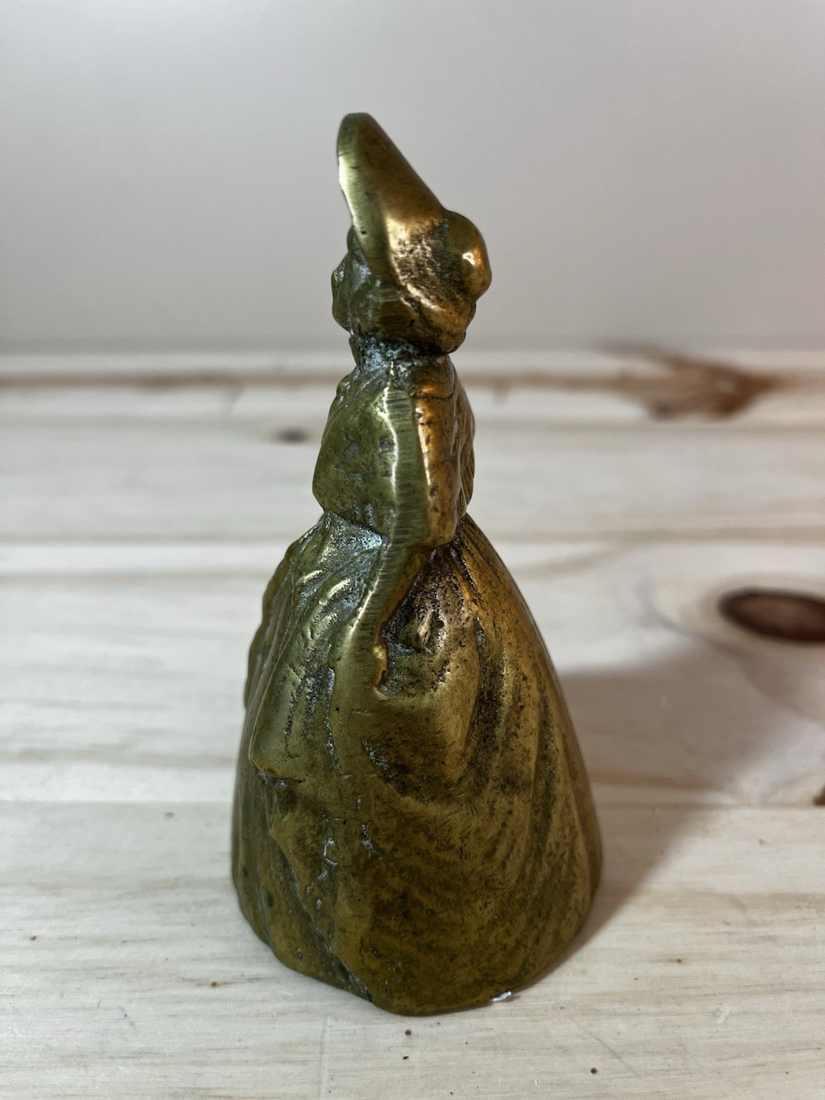Vtg Solid Brass Table Bell Figural Lady Bell w/Clapper Legs Made in Belgium 4”