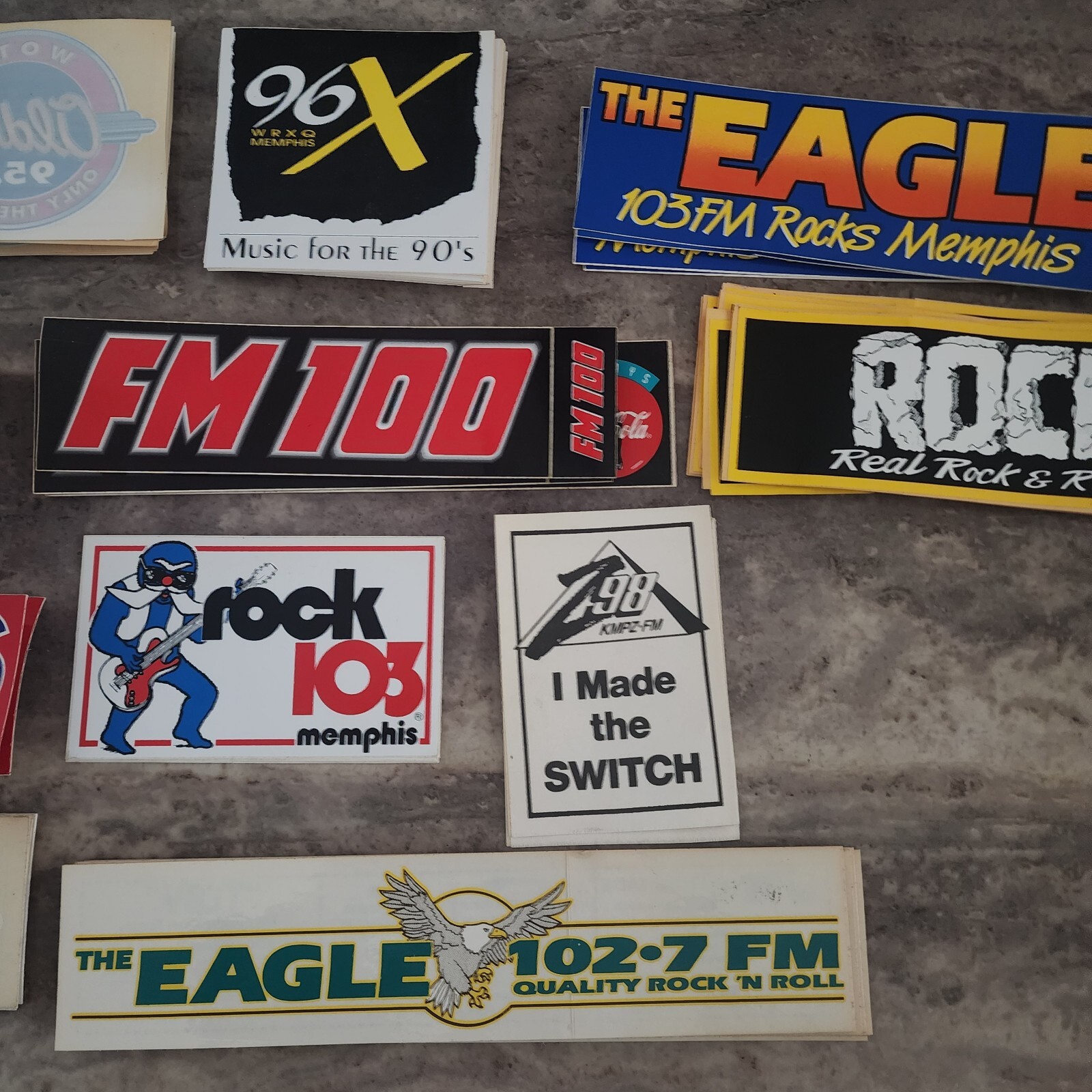 Classic ROCK 103, EAGLE, 96X Memphis Radio Station Stickers from 1980s-90s Era.