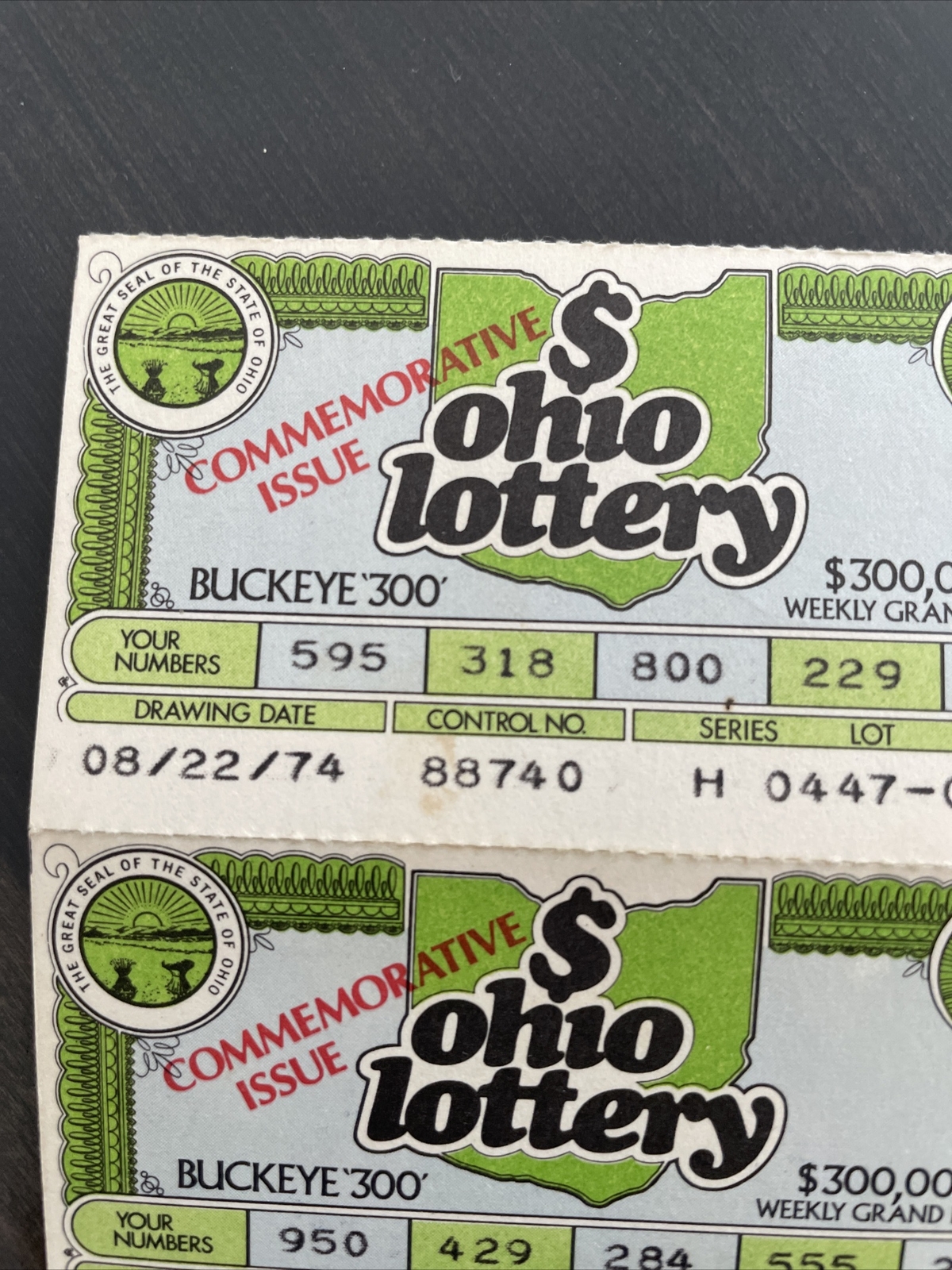 Ohio Buckeye ‘300′ Commemorative Issue Lottery Tickets 2 Ohio’s 1st Lottery 1974