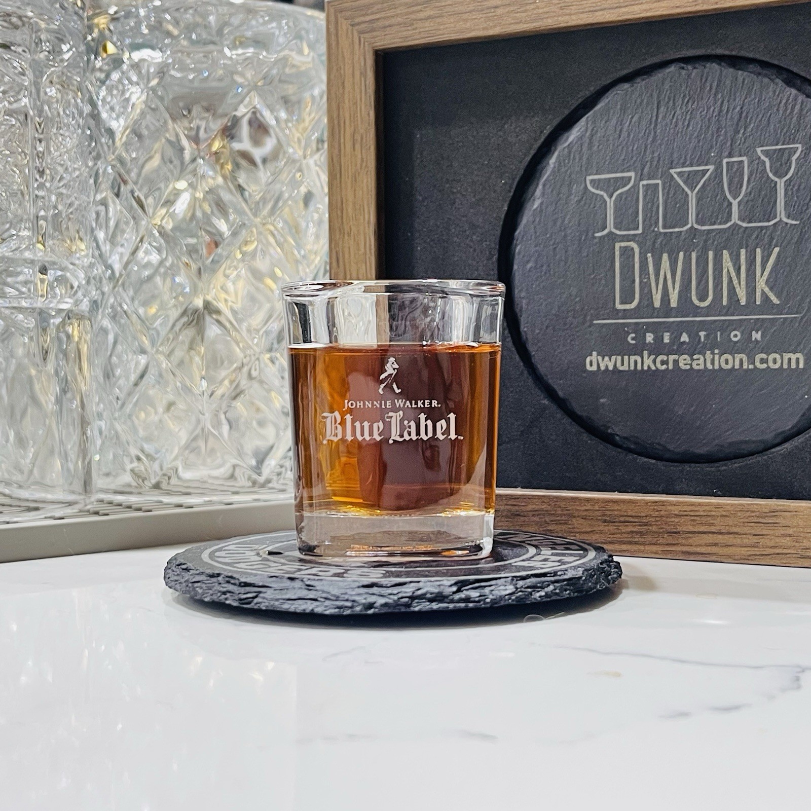 Custom Engraved Johnnie Walker Blue Label Shot Glass – 2.2 oz Square Shot Glass
