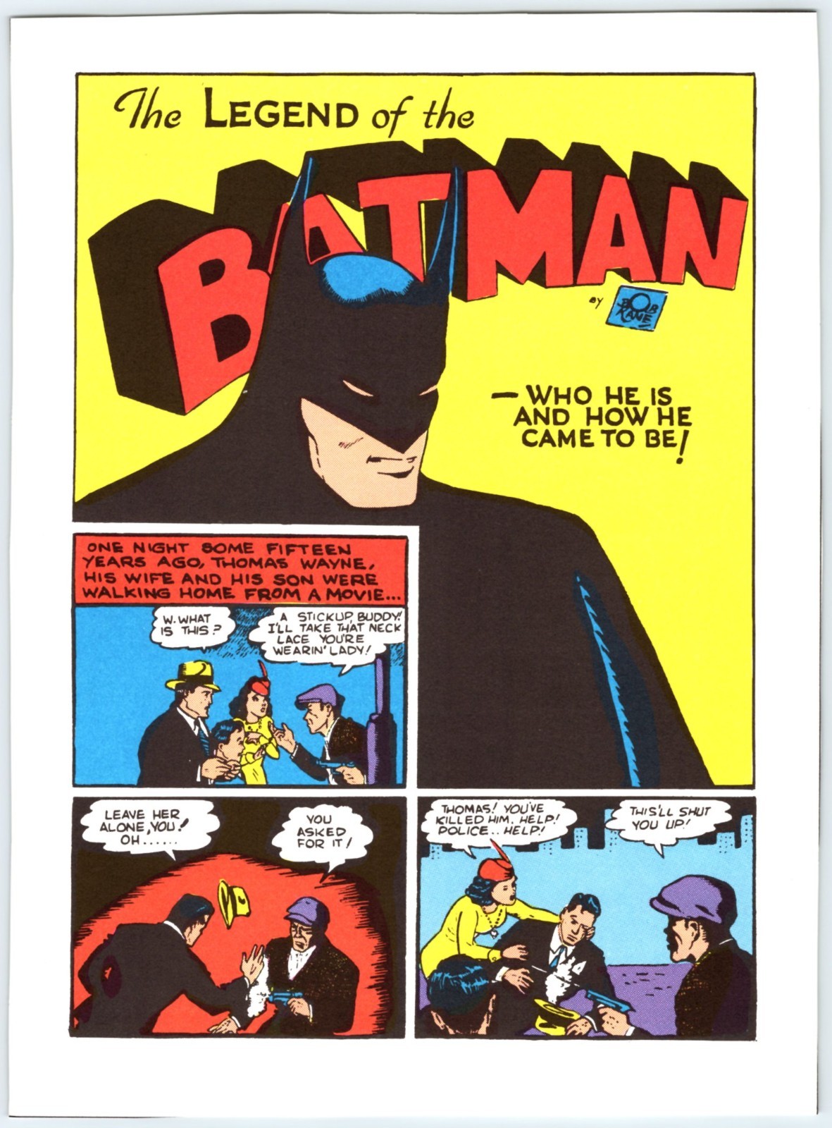 BATMAN ORGINS FIRST PAGE PINUP 7.5″X10.5″ Book Page Clipping Bob Kane M803
