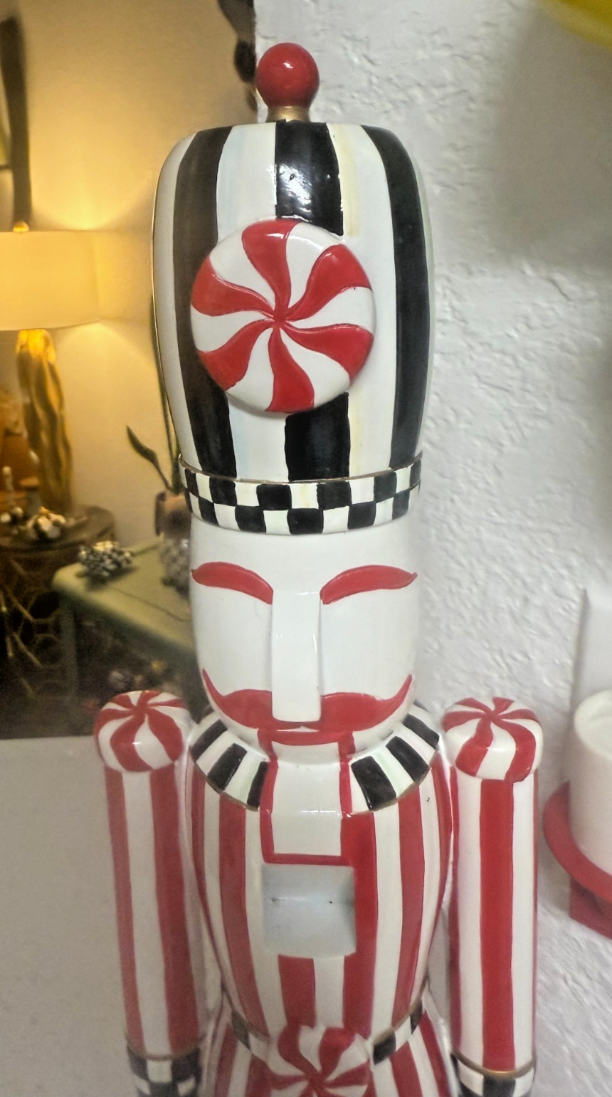 Mackenzie-Childs Checkmate Peppermint Nutcracker – Large 21 Inch