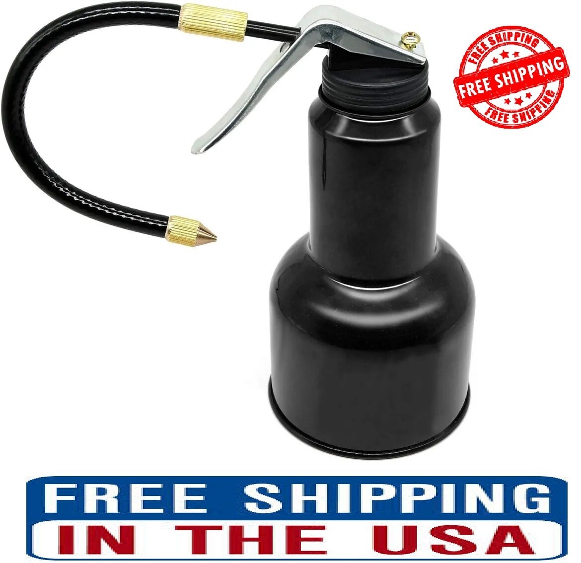 Metal Oil Can, Oil Pump Can with Spout Flexible, Hand Pump Oiler Can Tool – 17oz