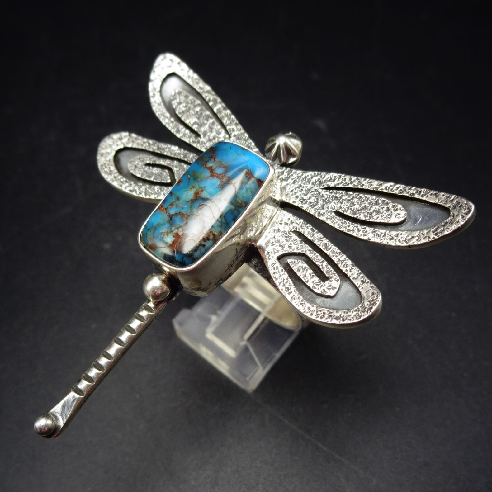 ENCHANTING Marita Benally NAVAJO SterlingSilver TURQUOISE DRAGONFLY RING size 12