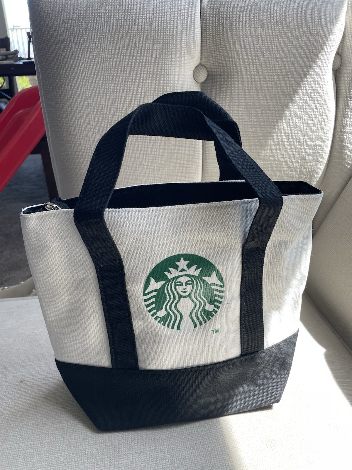 Starbucks white black green canvas tote bag siren logo coffee & tea advertising