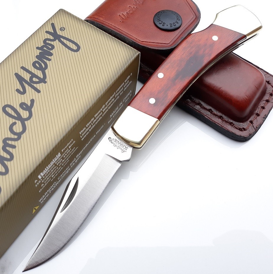 Schrade Uncle Henry Smoky Folding Knife Stainless Steel Clip Blade Wood Handle
