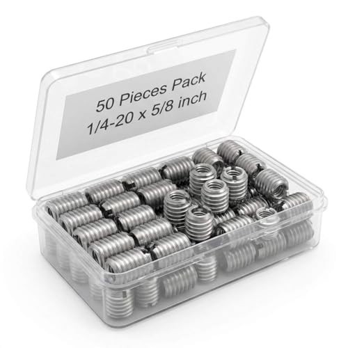 QWORK Stainless Steel Threaded Insert for Hard-Wood, 1/4-20 Internal Threads 50