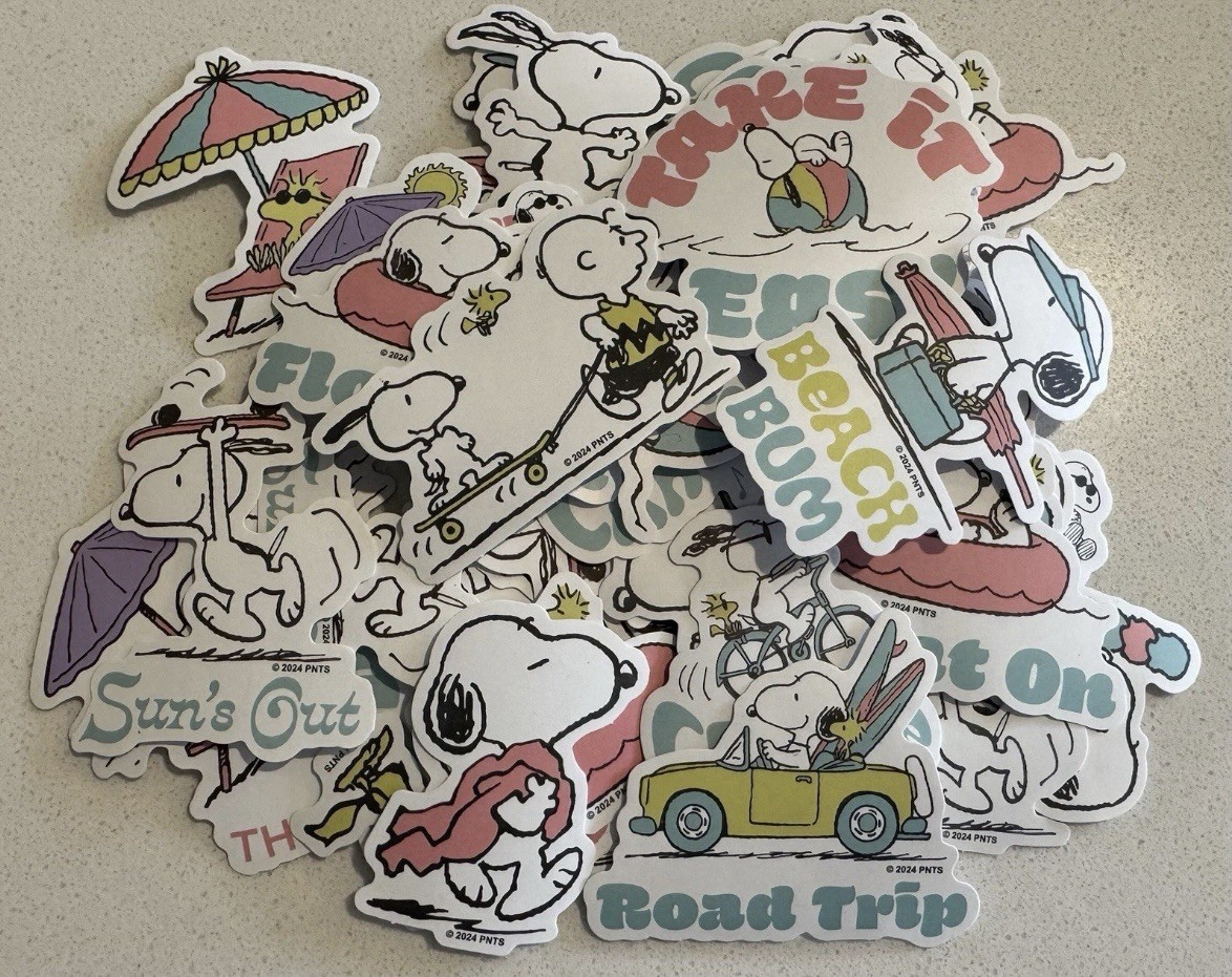 Peanuts Snoopy Combo: Small Aloha-“Hawaiian Host” Tote Bag & 50 Pcs Stickers
