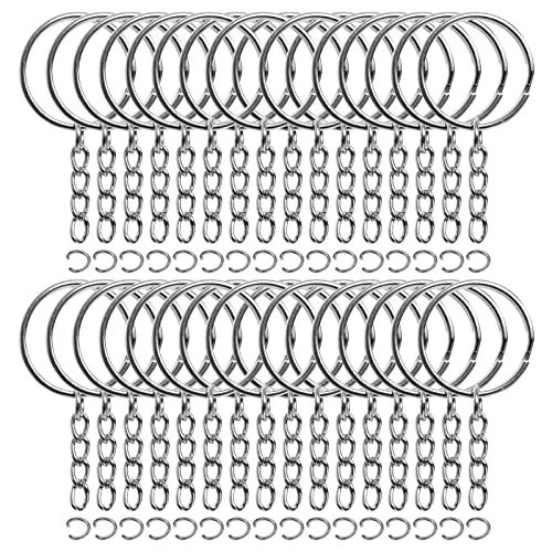 50PCS Keychain Rings with Chains & Jump Rings 1″ Split Key Rings Bulk Set