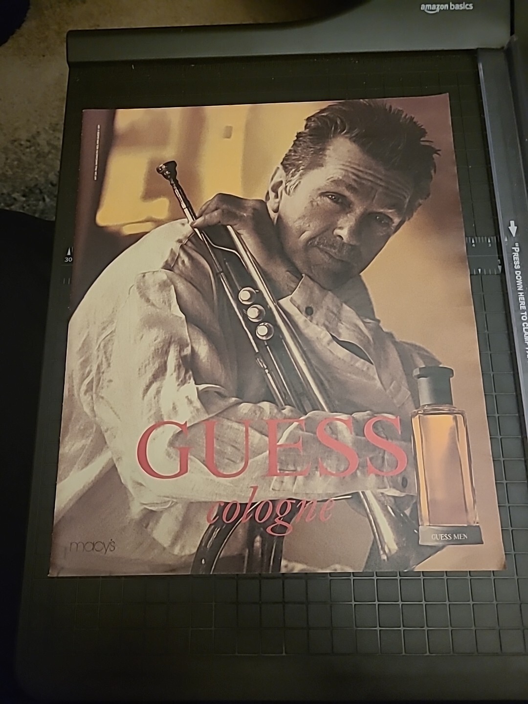1991 Guess Cologne Trumpeter Vintage Print Ad Ephemera Sepia Full Page 9.5×12