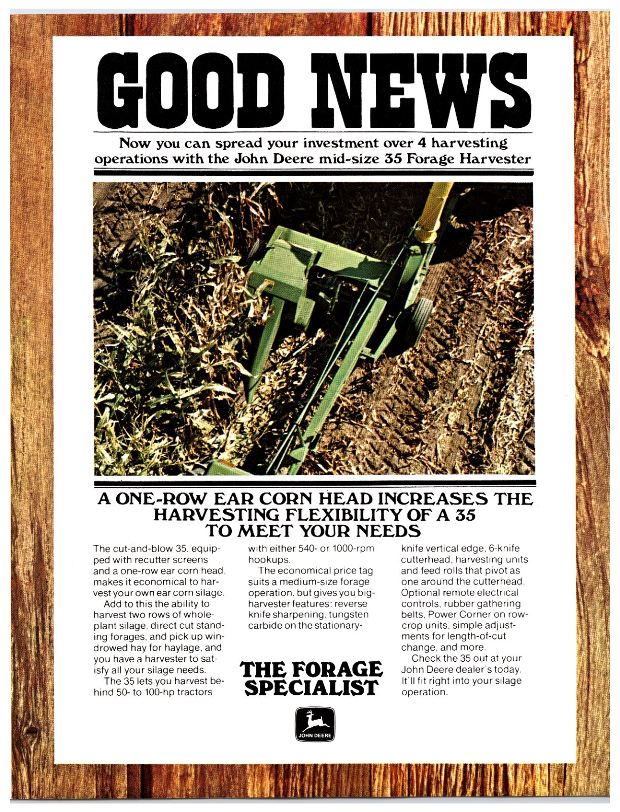 1970s John Deere Forage Harvesting – Original Print Advertisement (8.5in x 11in)
