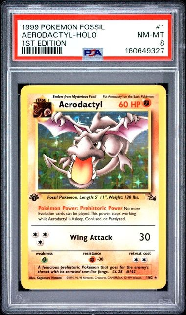 1999 Pokemon Fossil 1 Aerodactyl Holo 1st Edition PSA 8 Near Mint
