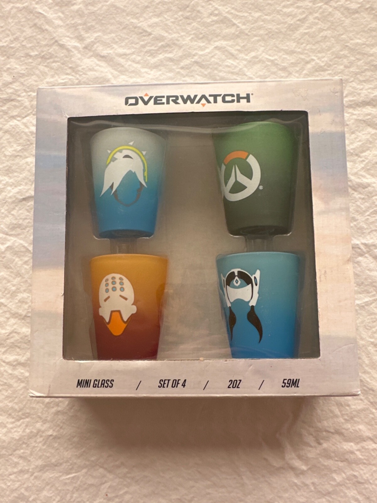 Overwatch Mini Glass Shot Glass Set of 4 2oz 59ml COLORED GLASS New Sealed