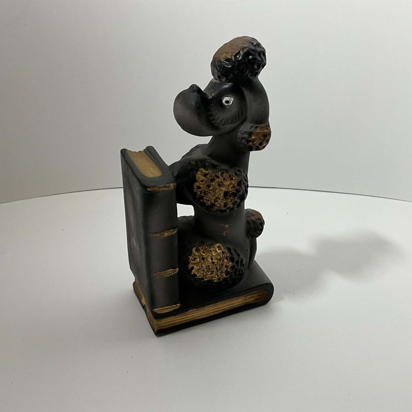 VINTAGE Ceramic Black Poodle Dog Bookend SINGLE 1950s Pen Holder Japan Kitsch