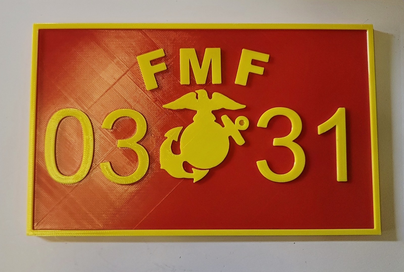 3D printed 0331 Marine Corps Large Door Magnet 8″x5″x1/4 thick. Material is PETG