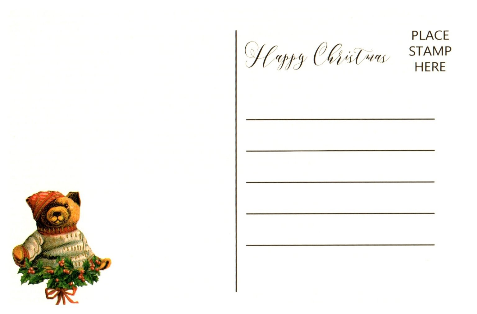 Vintage Style Santa Claus Christmas Tree Teddy Bear Drum Postcard Chrome