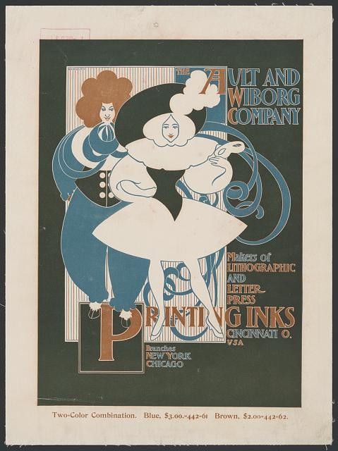 Cincinnati Ohio Ault and Wiborg Printing Inks Poster 1890s Two Color Trade Ad