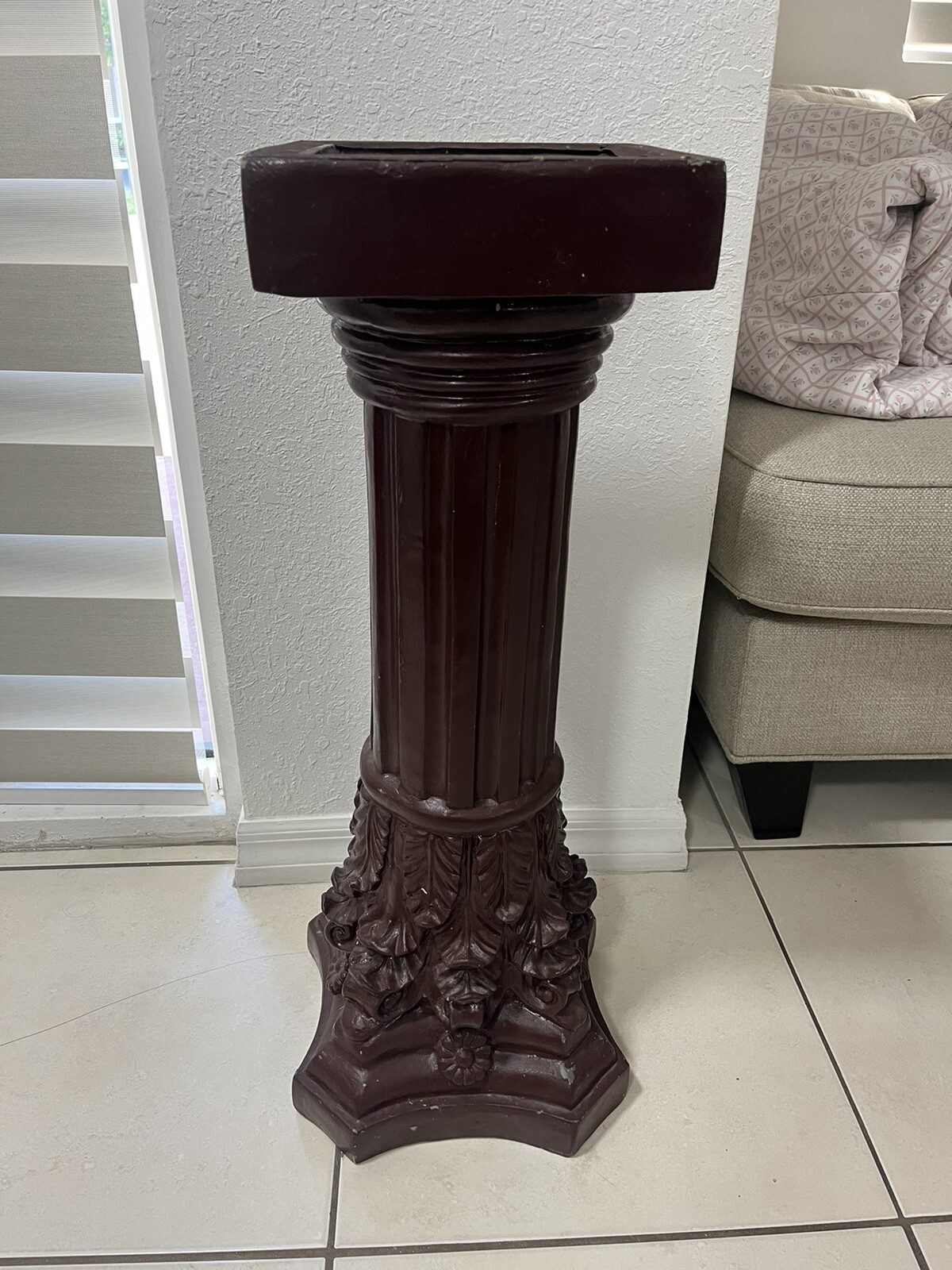 Candle or Flower Pillar Column Holder 30in 1/8 H. X 9.5in W. Brown
